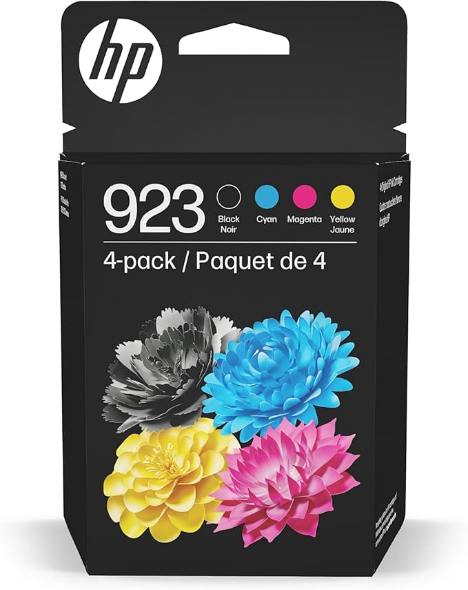 HP 923 CMYK Ink Cartridges, 4-Pack