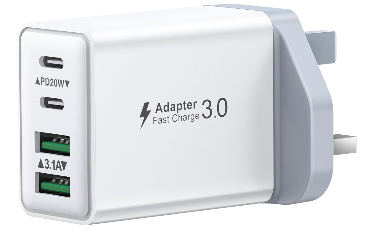 40W USB-C UK Wall Plug, 4-Port Multi Charger