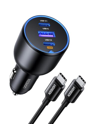 UGREEN 130W USB-C Car Charger, Dual PD/QC Fast Charging with Cable